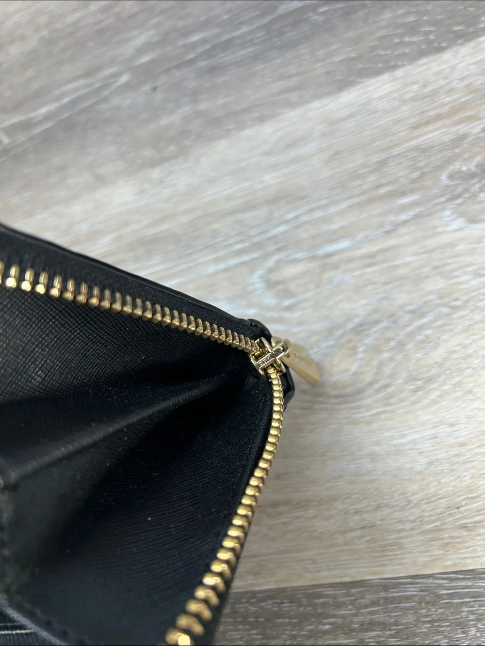 2828 Michael Kors Black Patent Leather Zip Wallet with Gold Plaque